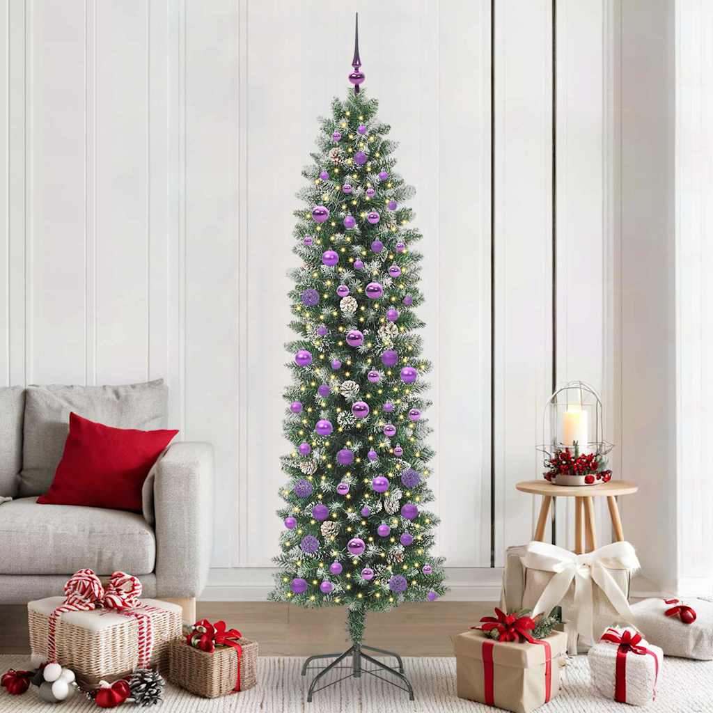 Vidaxl kunstmatige slanke kerstboom groen en wit 210 cm