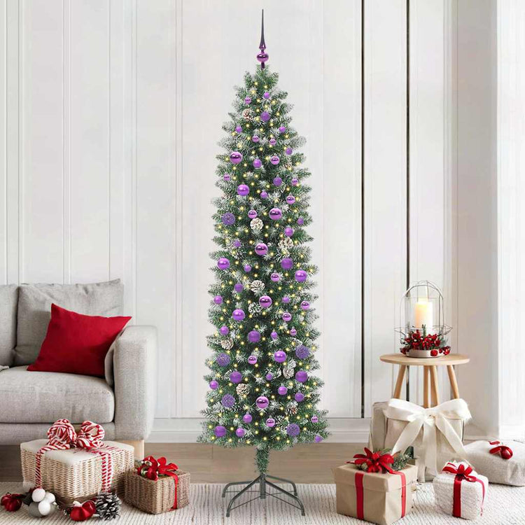 Vidaxl kunstmatige slanke kerstboom groen en wit 210 cm