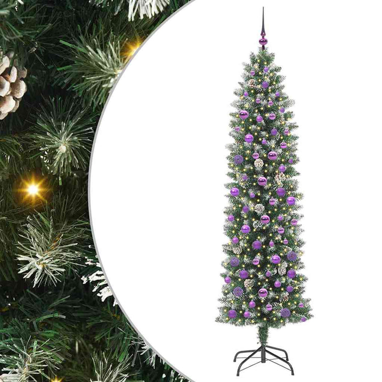Vidaxl kunstmatige slanke kerstboom groen en wit 210 cm