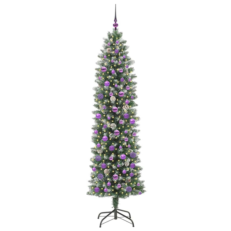 Vidaxl kunstmatige slanke kerstboom groen en wit 210 cm