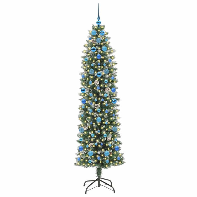 Vidaxl kunstmatige slanke kerstboom groen en wit 210 cm