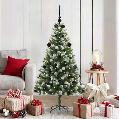 Vidaxl kunstmatige scharnierende kerstboom met bedekte sneeuw warmwit