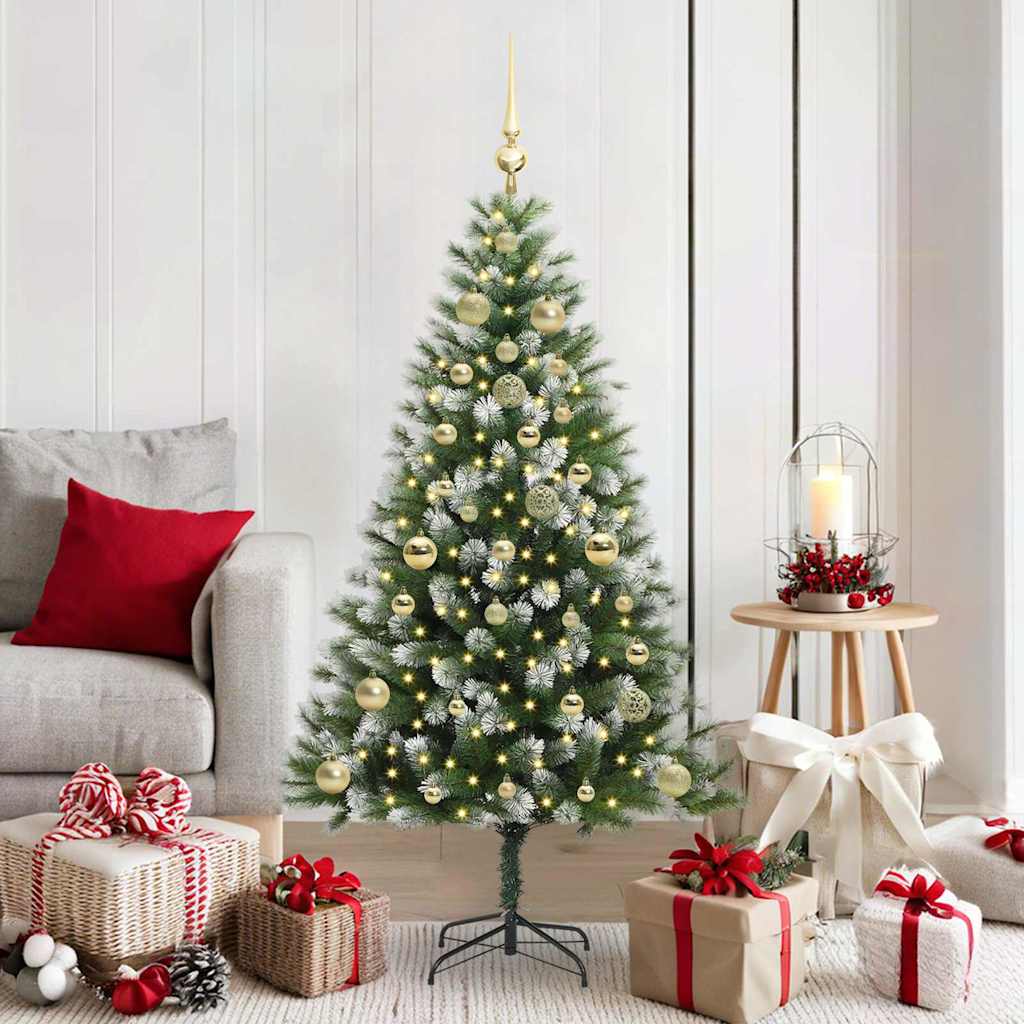 Vidaxl kunstmatige scharnierende kerstboom met bedekte sneeuw warmwit