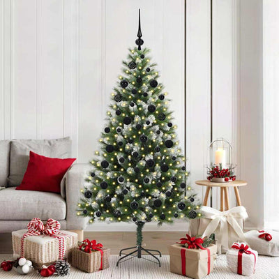 Vidaxl kunstmatige scharnierende kerstboom met bedekte sneeuw warmwit