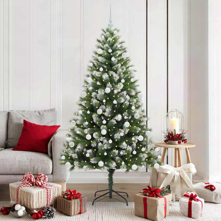 Vidaxl kunstmatige scharnierende kerstboom met bedekte sneeuw warmwit