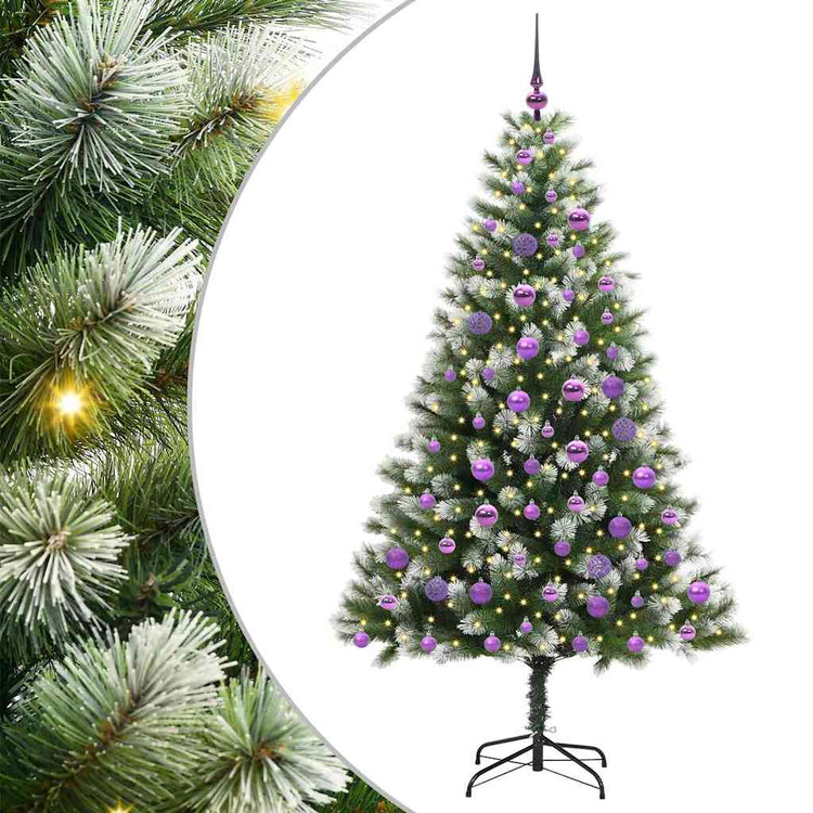 Vidaxl kunstmatige scharnierende kerstboom met bedekte sneeuw warmwit
