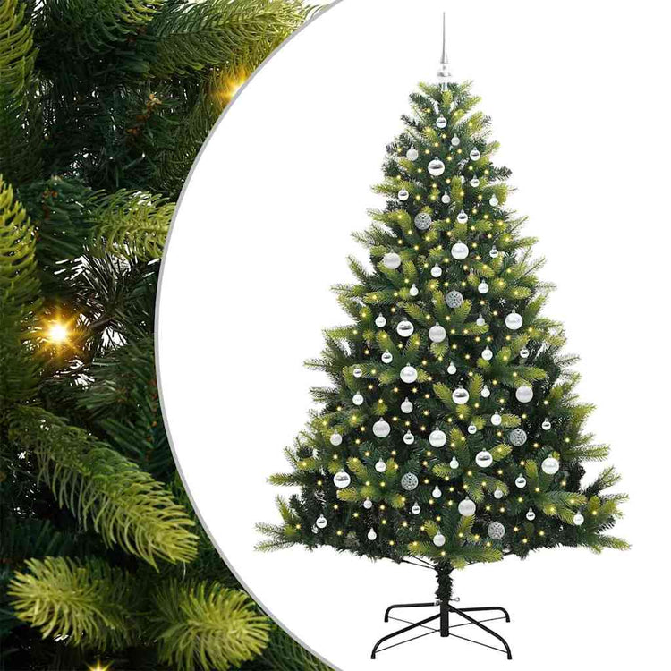 Vidaxl kunstkerstboom met scharnier 300 leds groen 210 cm pvc en pe