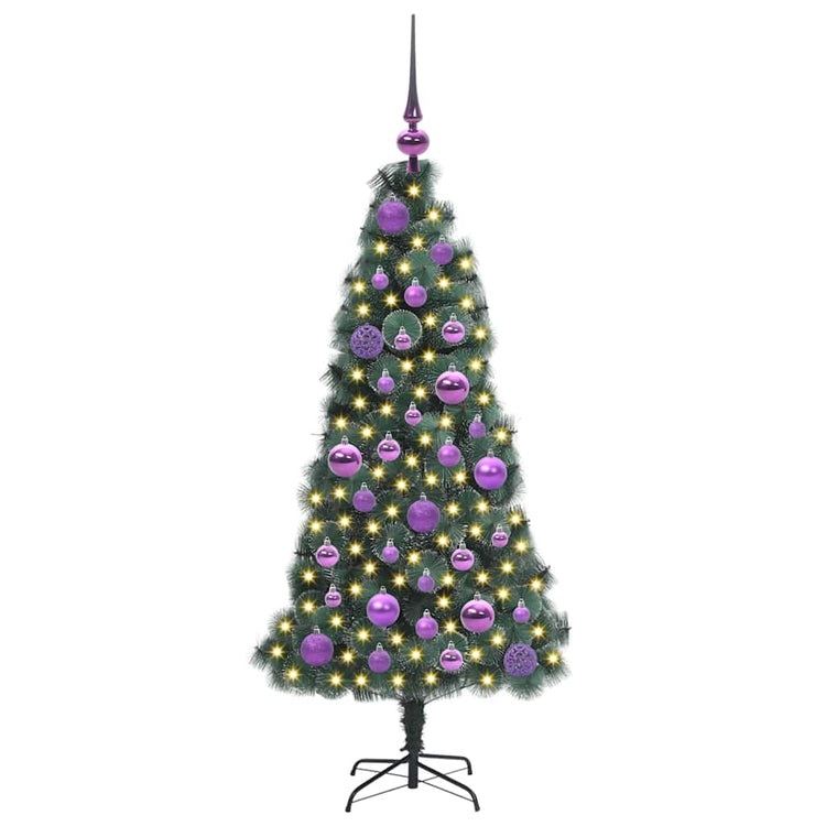 Vidaxl kunstkerstboom met lichtjes en ballenset groen 120 cm pet