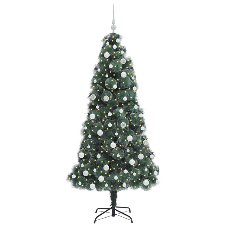 Vidaxl kunstkerstboom met verlichting en ballenset groen 180 cm pet