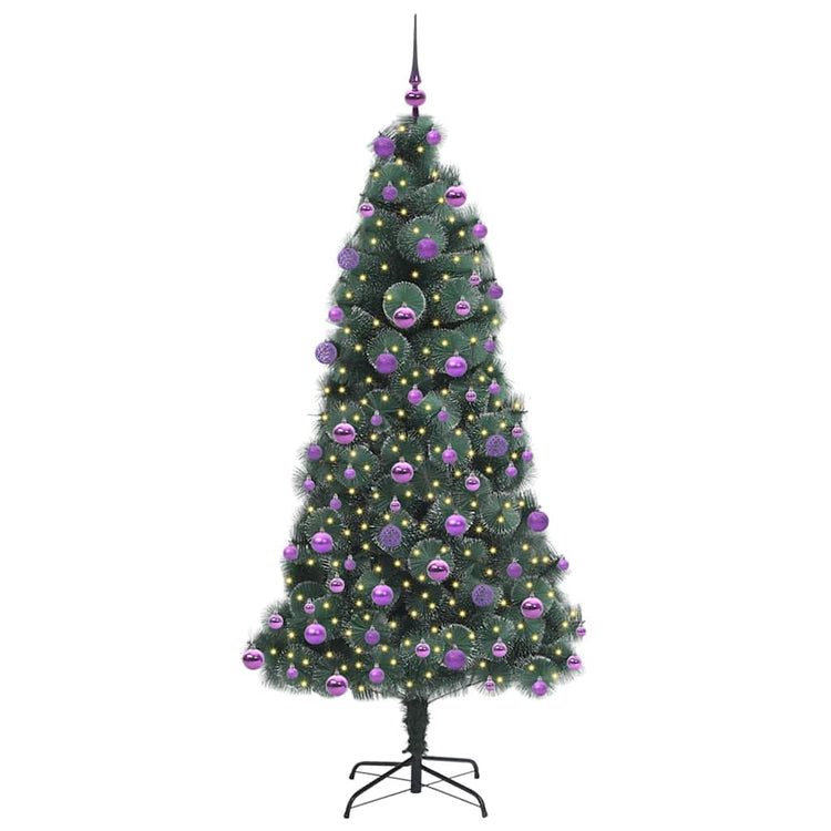 Vidaxl kunstkerstboom met verlichting en ballenset groen 210 cm pet