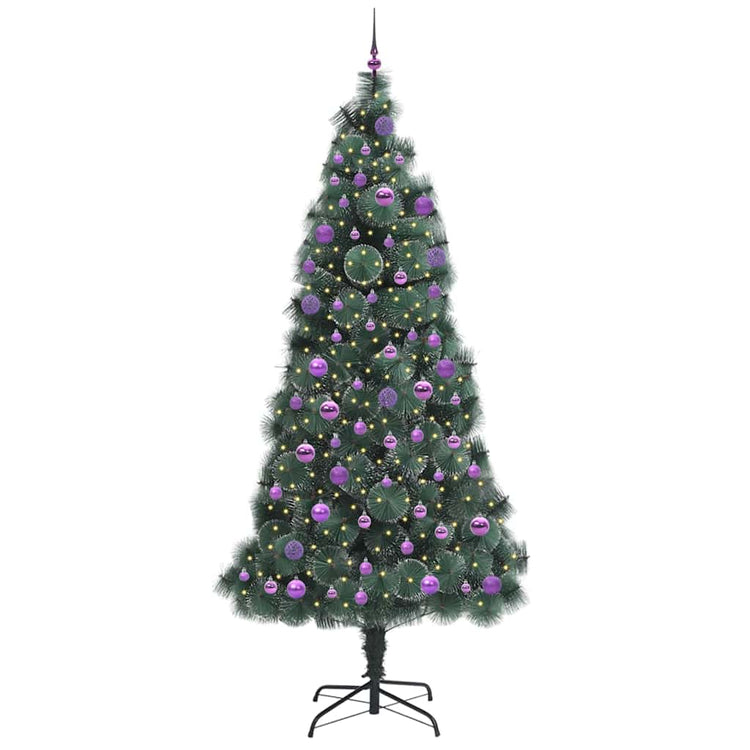 Vidaxl kunstkerstboom met ballen set, verlicht groen 240 cm pet