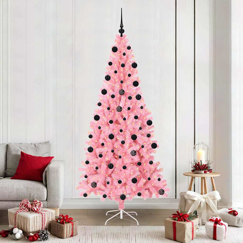 Vidaxl kerstboom met 300 led met standaard roze 210 cm pvc