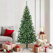 Vidaxl kunstmatig voorverlicht kerstboom groen 180 cm pvc en metaal - afbeelding 1