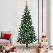 Vidaxl kunstmatig voorverlicht kerstboom groen 210 cm pvc en metaal - afbeelding 1