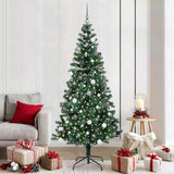 Vidaxl kunstmatig voorverlicht kerstboom groen 210 cm pvc en metaal - afbeelding 1