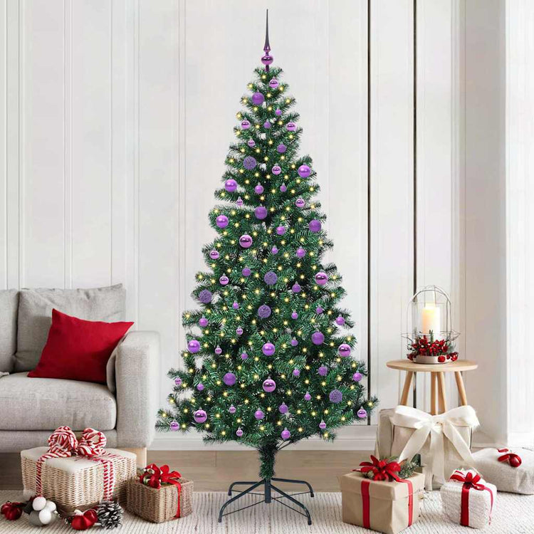 Vidaxl kunstmatig voorverlicht kerstboom groen 210 cm pvc en metaal