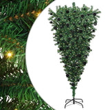 Vidaxl ondersteboven kunstkerstboom met ballenset groen 210 cm pvc - afbeelding 2