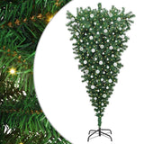 Vidaxl ondersteboven kunstkerstboom met verlichting en ballen set pvc - afbeelding 2