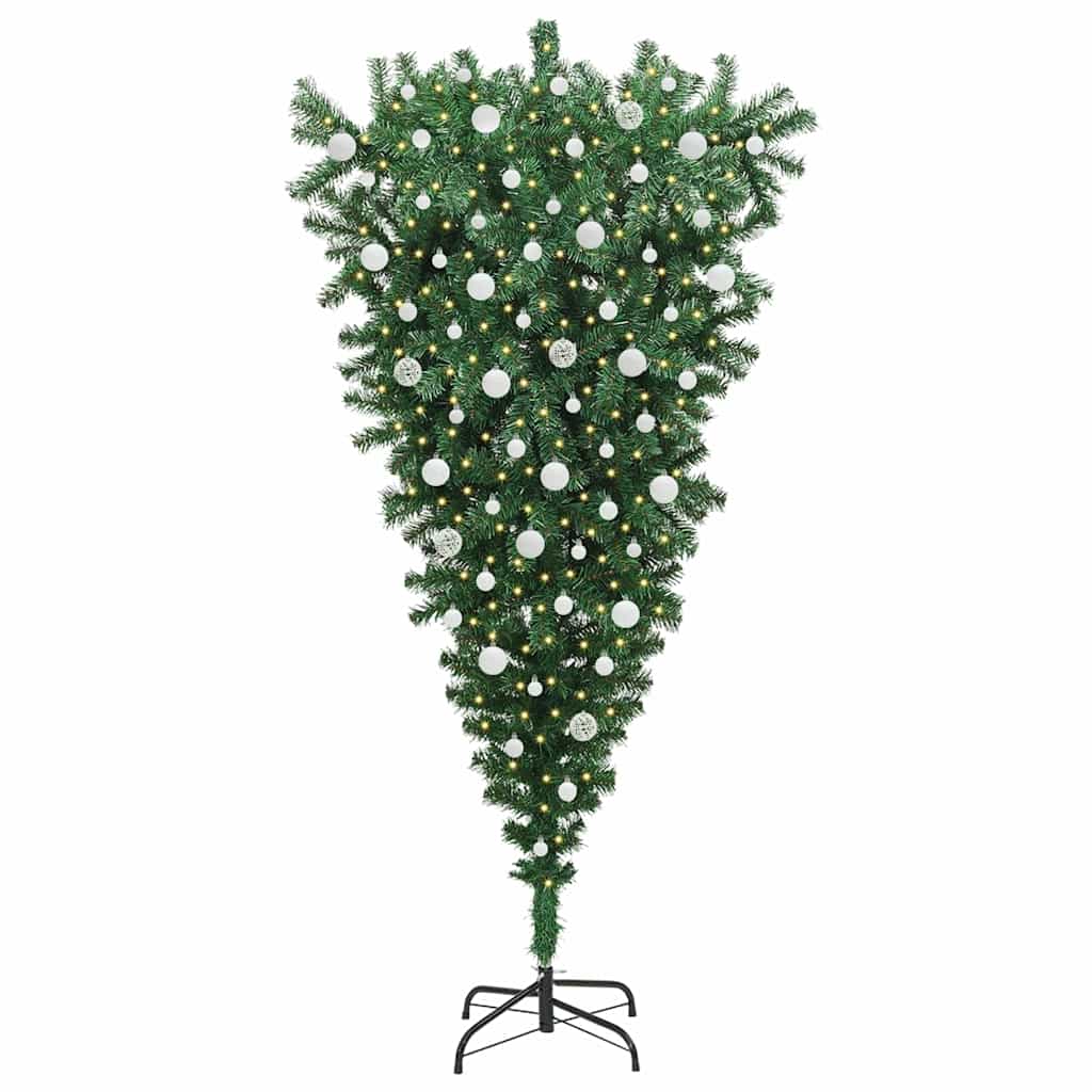 Vidaxl ondersteboven kunstkerstboom met verlichting en ballen set pvc