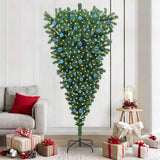 Vidaxl ondersteboven kunst kerstboom met ballenset groen 210 cm pvc - afbeelding 1