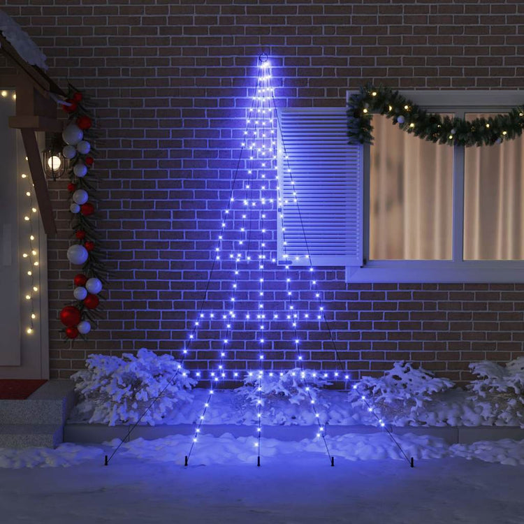 Vidaxl led kerstboom met grondspiesjes blauw 306 cm metaal