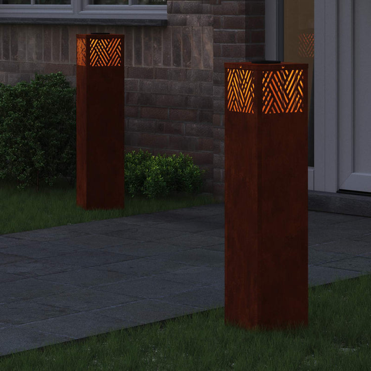 Vidaxl solar led pad licht 2 st warmwit 18 x 18 x 80 cm weervast staal
