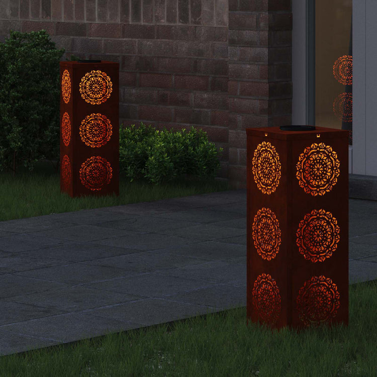 Vidaxl solar led pad licht 2 pcs roestig cortenstaal