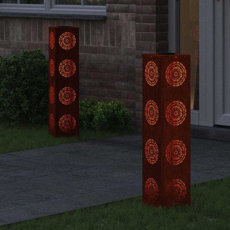 Vidaxl solar led pad licht 2 st warmwit 18 x 18 x 80 cm weervast staal