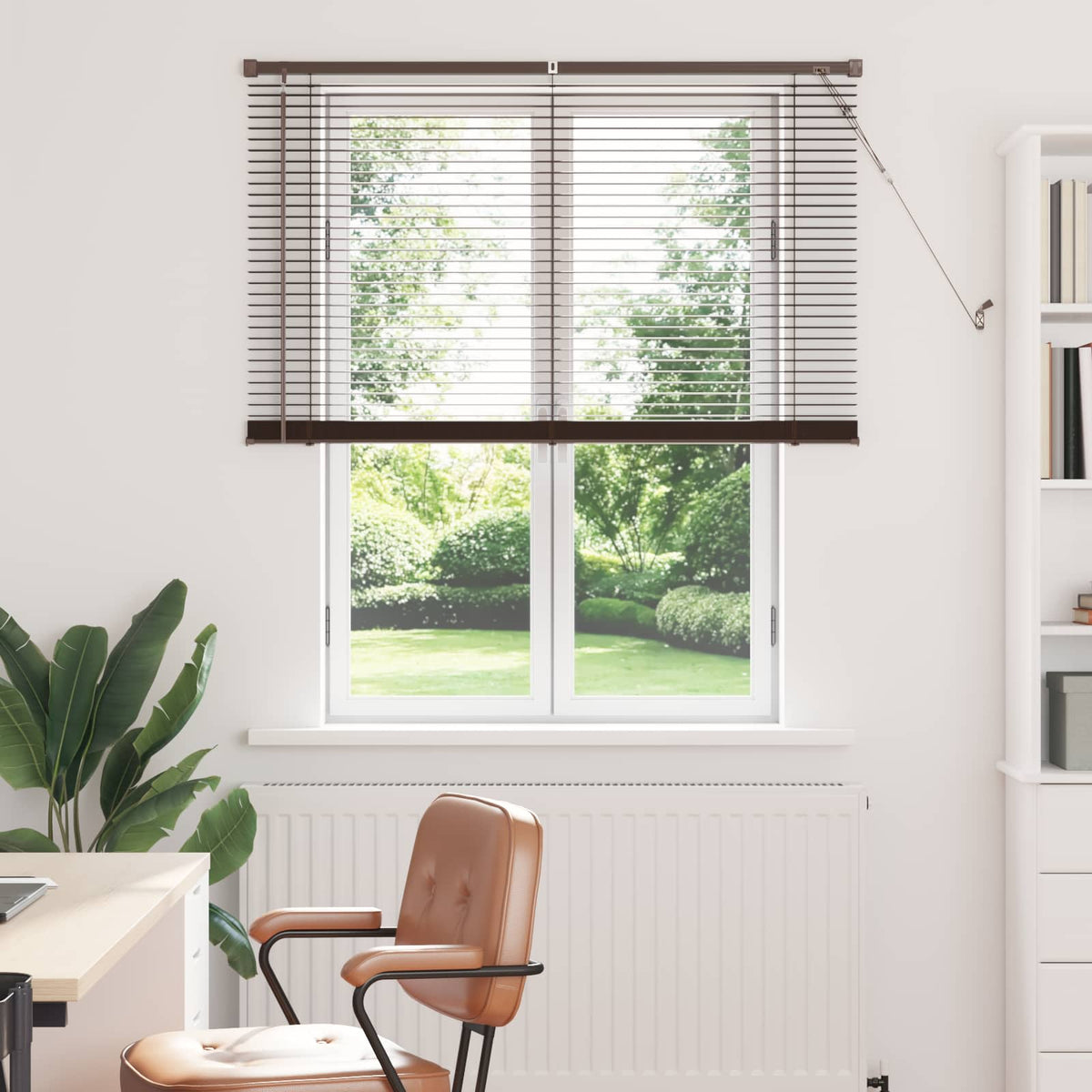 Vidaxl venetiaanse blind donkerbruin met patroon 150 x 120 cm pvc