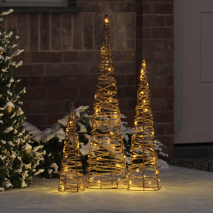 Vidaxl kerstboom 3 st 90 led's warmwit 20 x 20 x 80 cm rattan