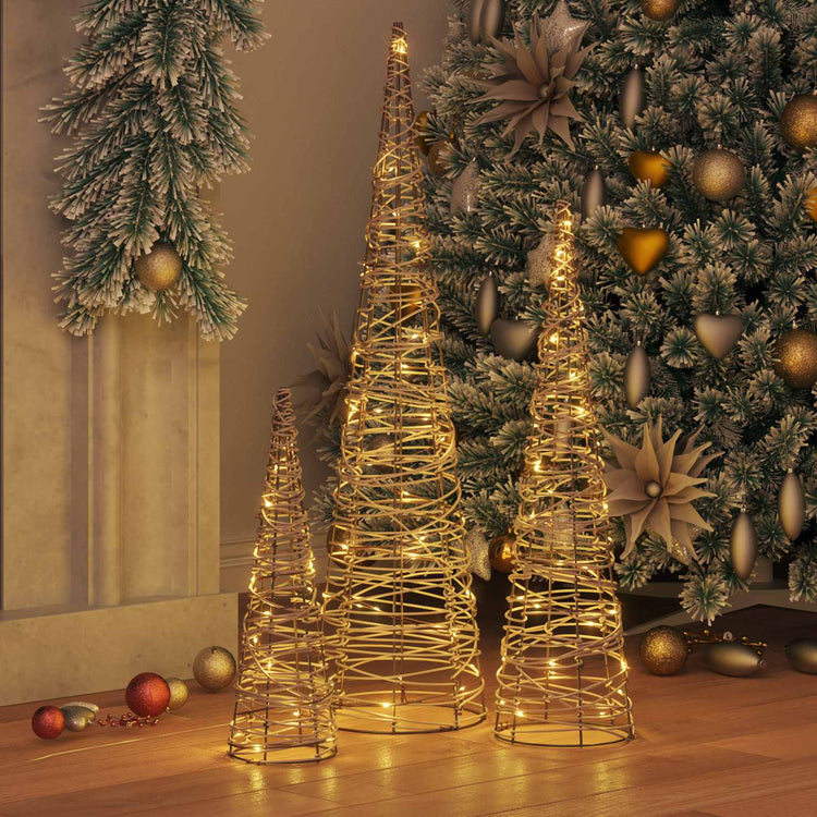 Vidaxl kerstboom 3 st 90 led's warmwit 20 x 20 x 80 cm rattan