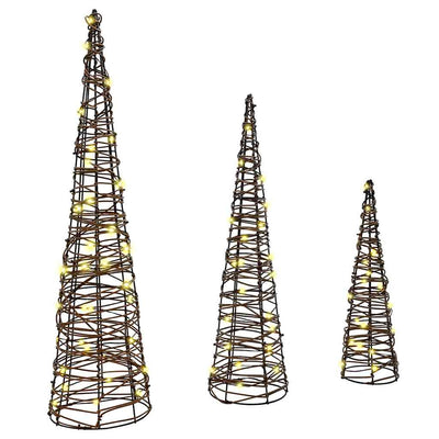 Vidaxl kerstboom met 90 led 3 pcs warmwit 20 x 20 x 80 cm rattan