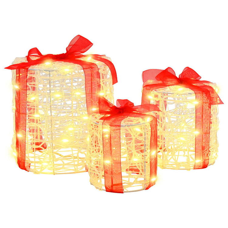Vidaxl decoratie voor geschenkdoos 3 st warmwit 20 x 20 x 21 cm acryl