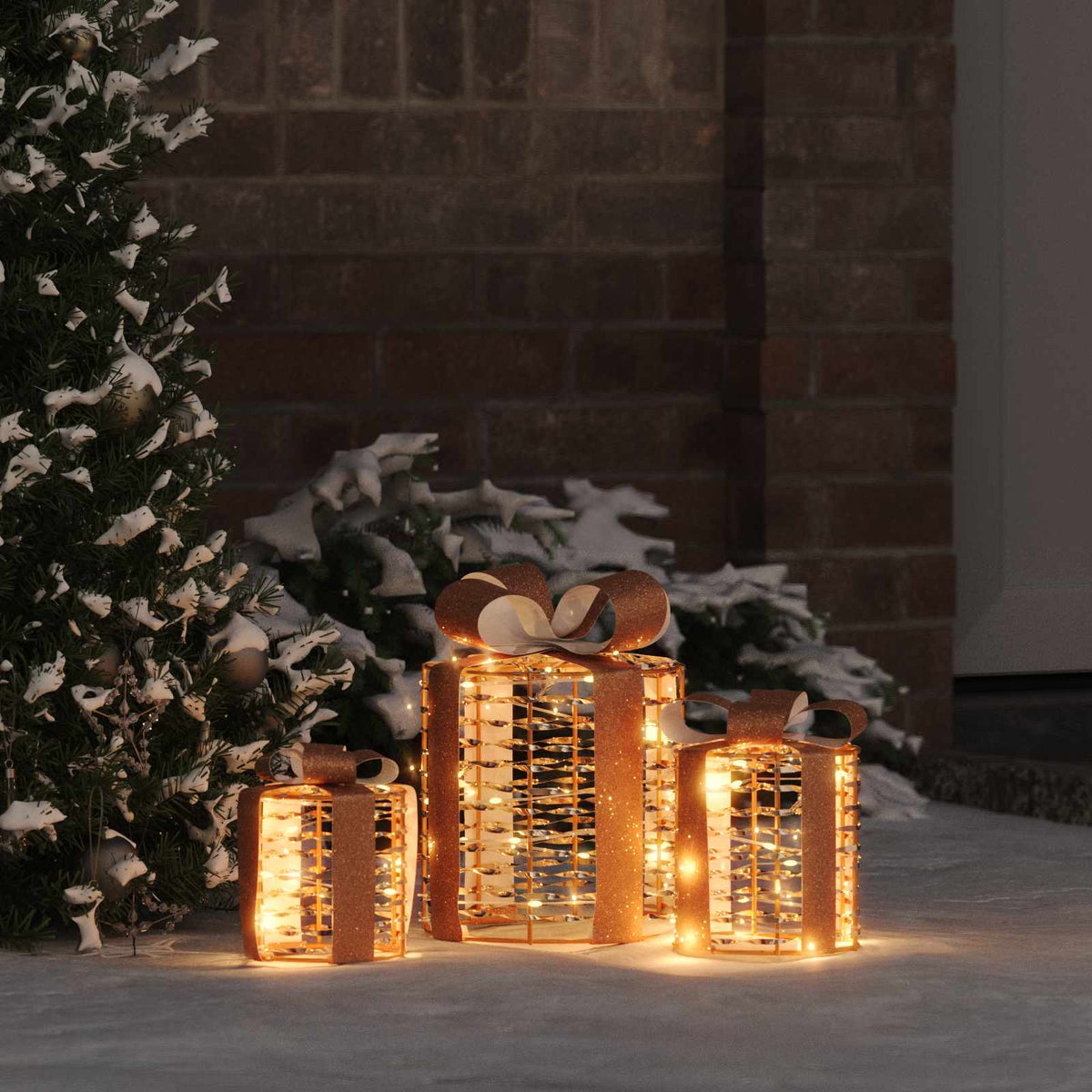 Vidaxl cadeau doos decoratie 3 st 60 led's warmwit 20 x 20 x 20 cm pet