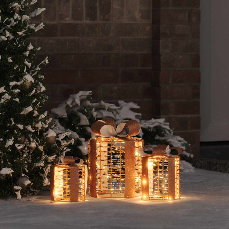 Vidaxl cadeau doos decoratie 3 st 60 led's warmwit 20 x 20 x 20 cm pet