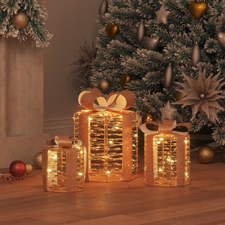 Vidaxl cadeau doos decoratie 3 st 60 led's warmwit 20 x 20 x 20 cm pet