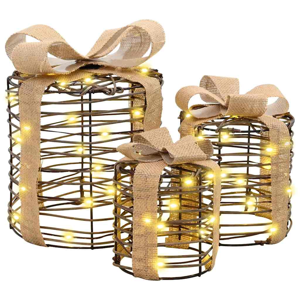 Vidaxl cadeau doos decoratie 3 pcs warmwit 20 x 20 x 20 cm rattan