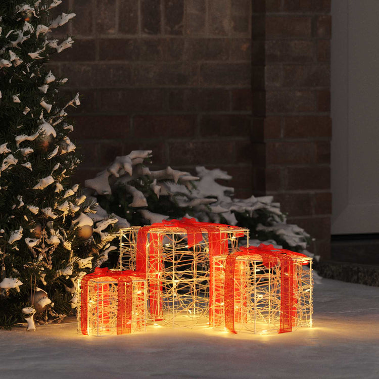 Vidaxl cadeau doos 3 st 60 led's warmwit 20 x 20 x 20 cm acryl