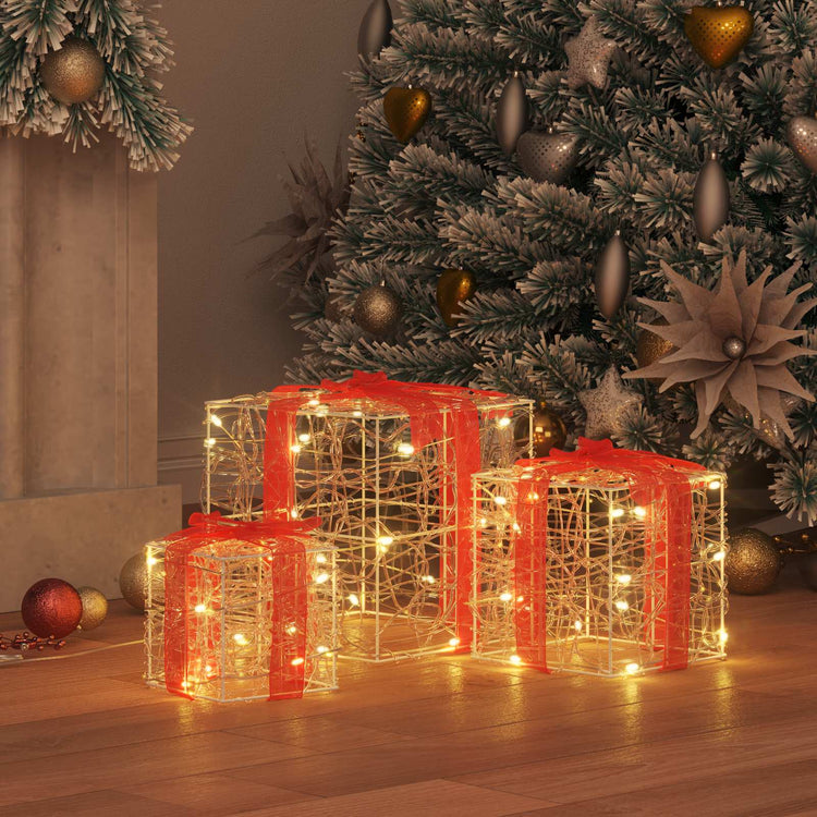 Vidaxl cadeau doos 3 st 60 led's warmwit 20 x 20 x 20 cm acryl