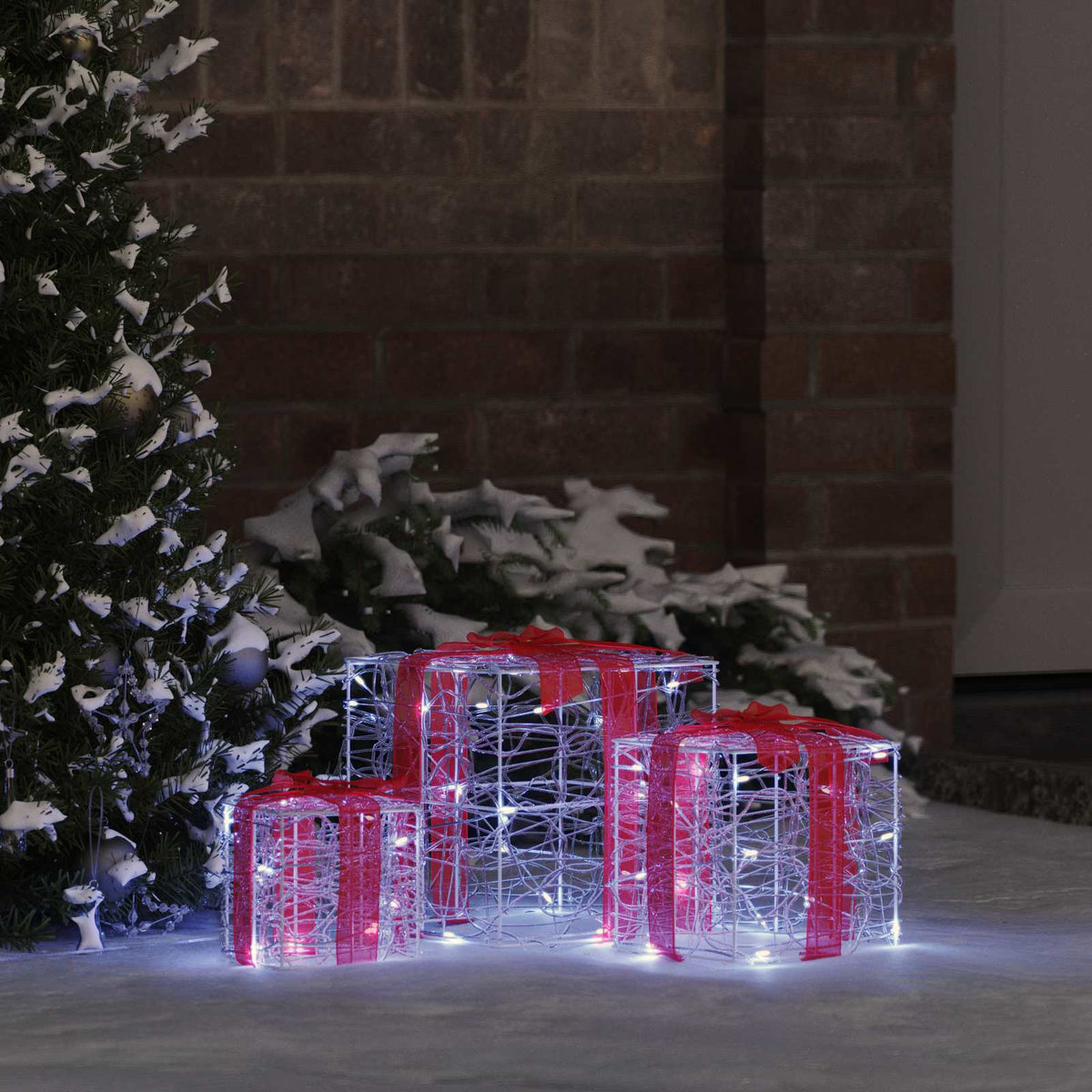 Vidaxl cadeau doos 3 st 60 led's koudwit 20 x 20 x 20 cm acryl