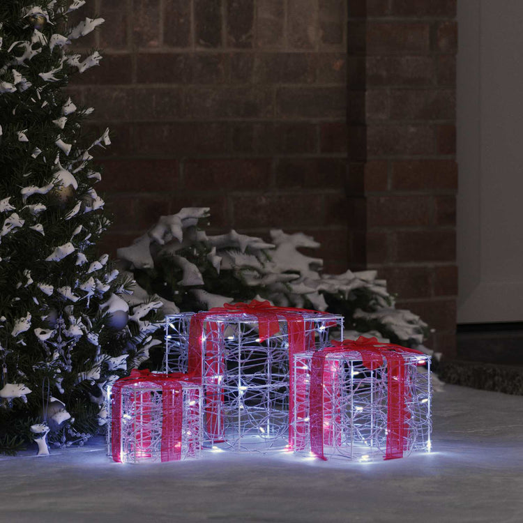 Vidaxl cadeau doos 3 st 60 led's koudwit 20 x 20 x 20 cm acryl