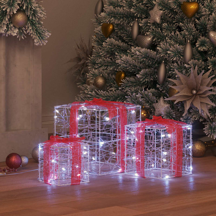 Vidaxl cadeau doos 3 st 60 led's koudwit 20 x 20 x 20 cm acryl