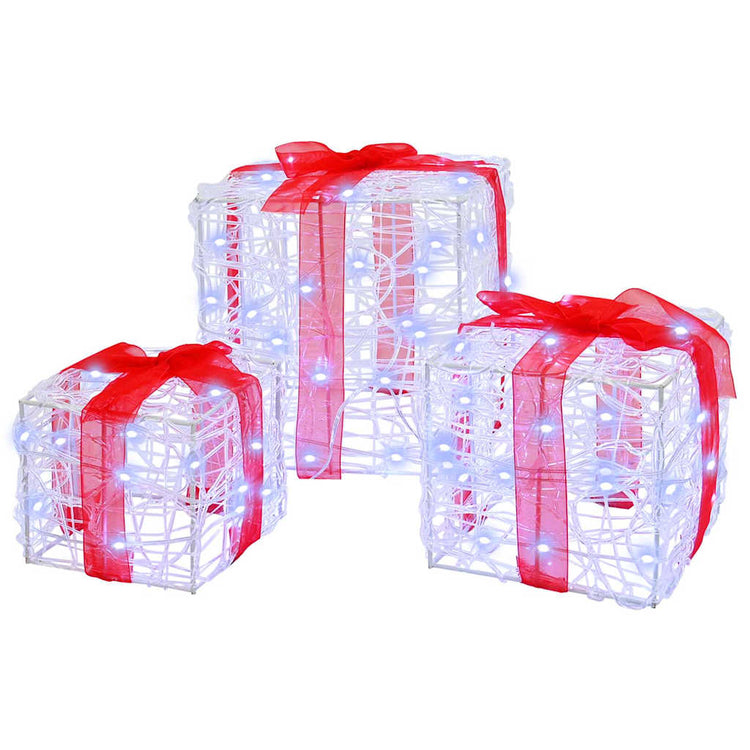 Vidaxl cadeau doos 3 st 60 led's koudwit 20 x 20 x 20 cm acryl