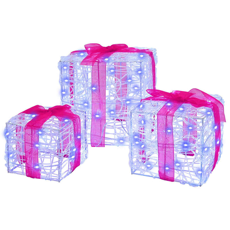 Vidaxl cadeau doos 3 st 60 led's blauw 20 x 20 x 20 cm acryl