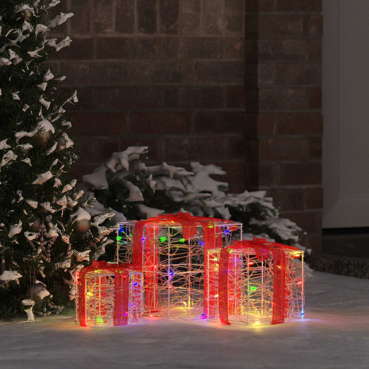 Vidaxl cadeau doos 3 st 60 led's multikleur 20 x 20 x 20 cm acryl