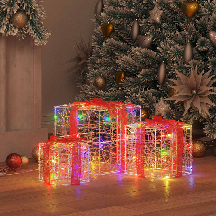 Vidaxl cadeau doos 3 st 60 led's multikleur 20 x 20 x 20 cm acryl