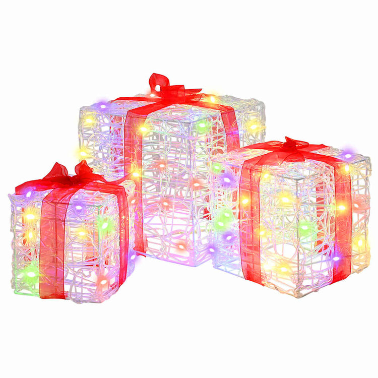 Vidaxl cadeau doos 3 st 60 led's multikleur 20 x 20 x 20 cm acryl