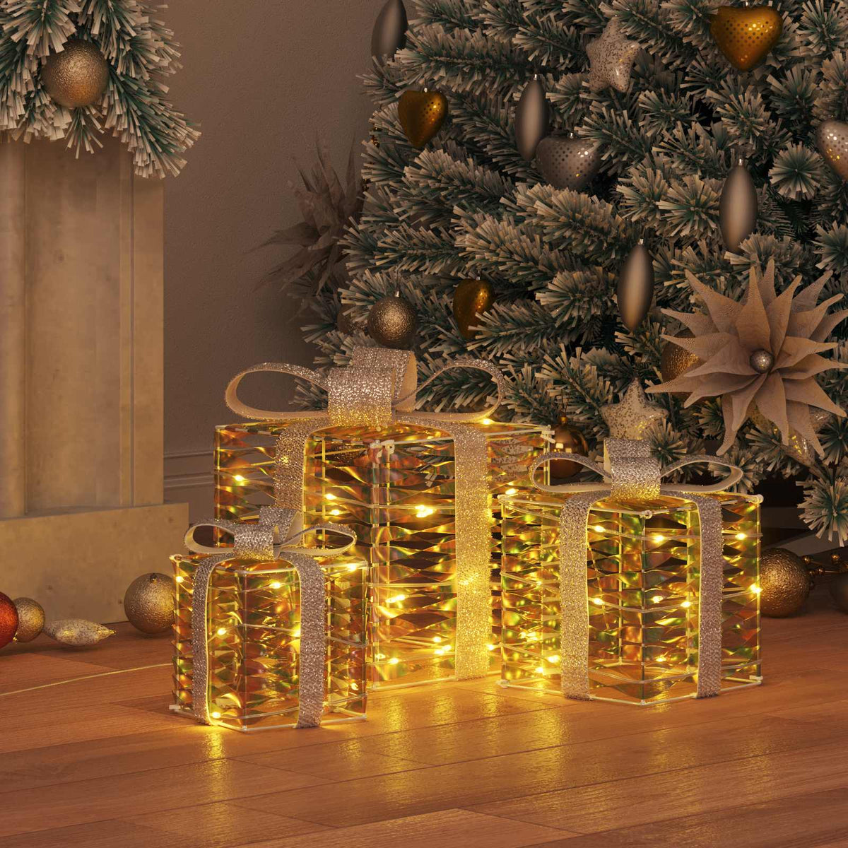 Vidaxl verlichte kerstcadeau doos 3 st 150 led's warmwit