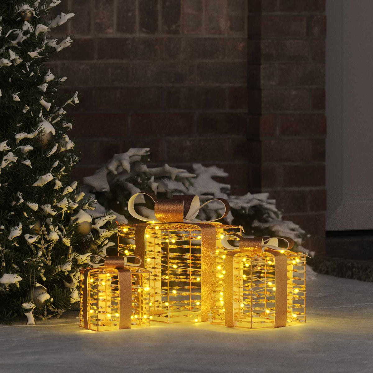 Vidaxl cadeau doos met 60 led 3 pcs warmwit 20 x 20 x 20 cm pet
