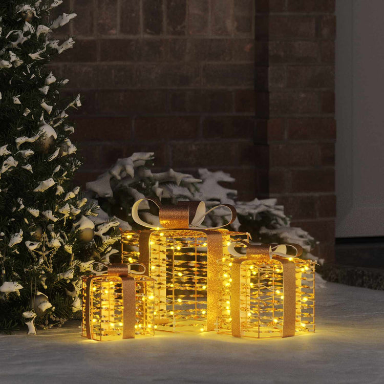 Vidaxl cadeau doos met 60 led 3 pcs warmwit 20 x 20 x 20 cm pet